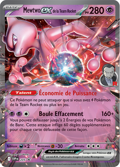 Mewtwo ex de la Team Rocket SVP205 Promo des cartes Écarlate et Violet, proposée par Manga Cash à Ans, province de Liège.