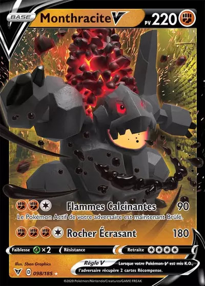 Monthracite V 098/185 issu de l’extension Voltage Éclatant, référencée chez Manga Cash à Ans, province de Liège.