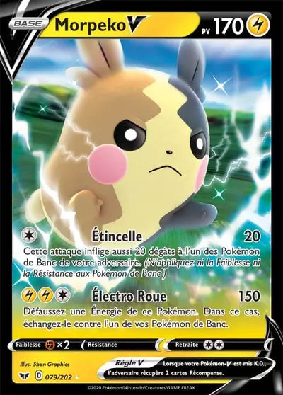 Morpeko V 079/202 de l’extension Épée et Bouclier, disponible chez Manga Cash à Ans en province de Liège.