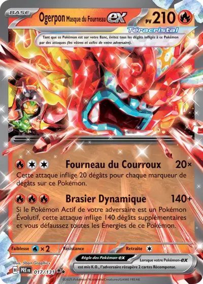 Ogerpon Masque du Fourneau EX Téracristal 017/131 issu de l’extension Évolutions Prismatiques, visible chez Manga Cash à Ans, province de Liège.