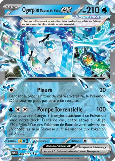Ogerpon Masque du Puits EX Téracristal 064/167 de l’extension Mascarade Crépusculaire, proposée par Manga Cash à Ans, près de Liège.