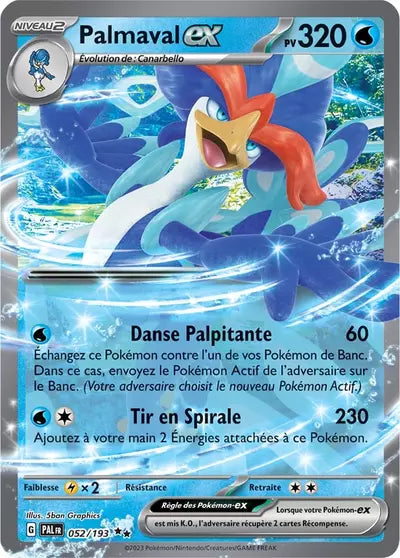 Palmaval EX 052/193 issu de l’extension Flammes de Paldea, référencée chez Manga Cash à Ans près de Liège.