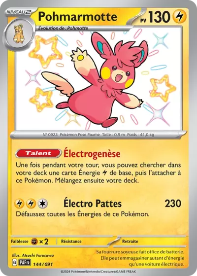 Pohmarmotte 144/091 Pokemon de Destinées de Paldea, visible dans la boutique Manga Cash a Ans (Liege).