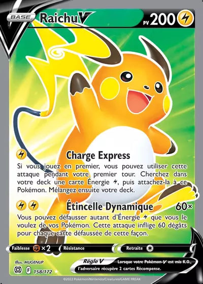 Raichu V 158/172 - Stars Étincelantes. Visuel produit Manga Cash Ans - Liège, carte officielle Pokémon.
