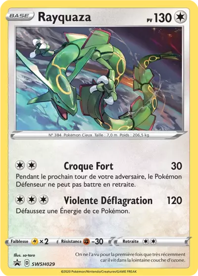 Collectionnez Rayquaza SWSH029 - Cartes Promo Black Star Épée et Bouclier, disponible à Ans (Liège) chez Manga Cash.