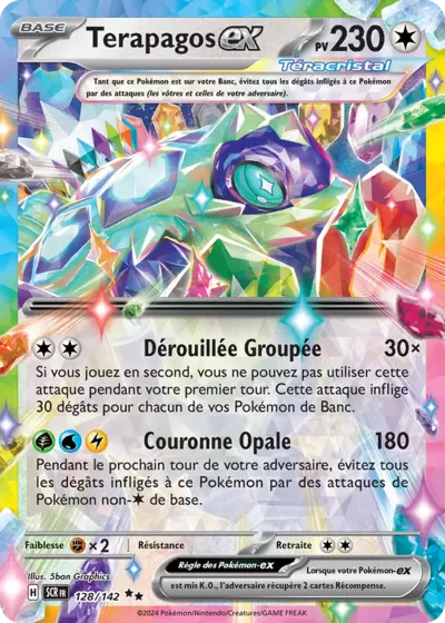 Terapagos EX 128/142 issu de l’extension Couronne Stellaire, à découvrir chez Manga Cash à Ans, près de Liège.