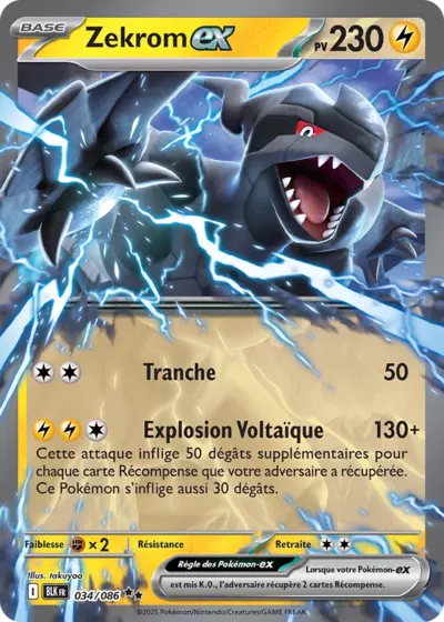 Zekrom EX 034/086 issu de l’extension Foudre Noire, présentée chez Manga Cash à Ans, près de Liège.